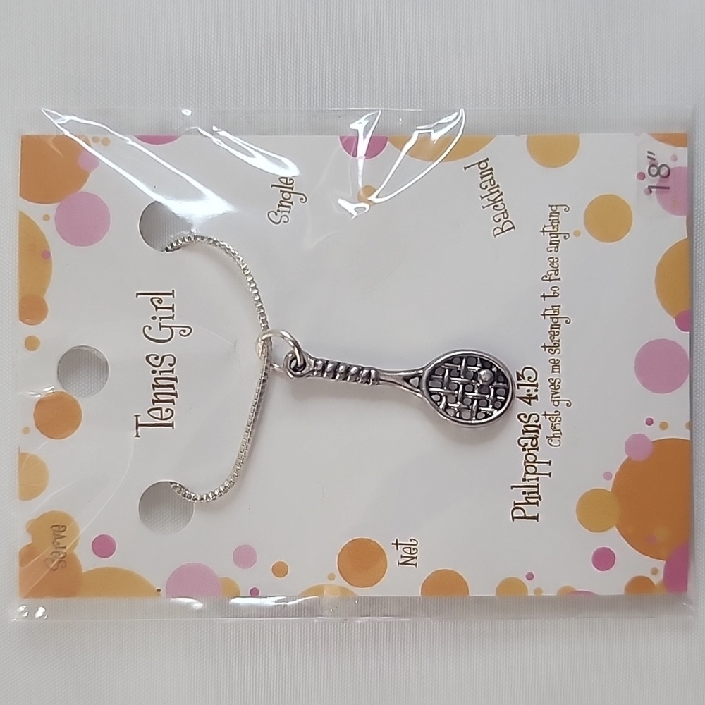 BNIP Berean Silver Tone Tennis Racket Pendant Necklace